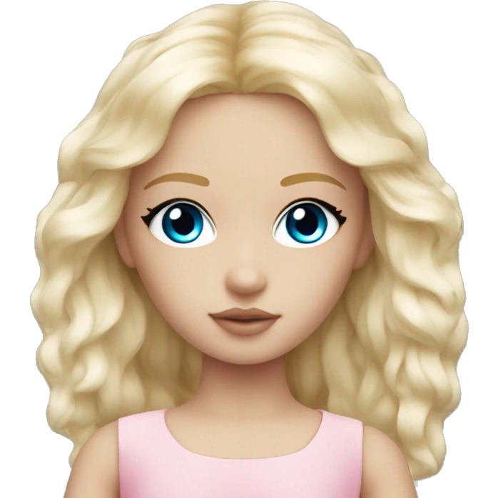 ocean blue doll eyes, blonde hair, feminine, pink, girl, angelic emoji