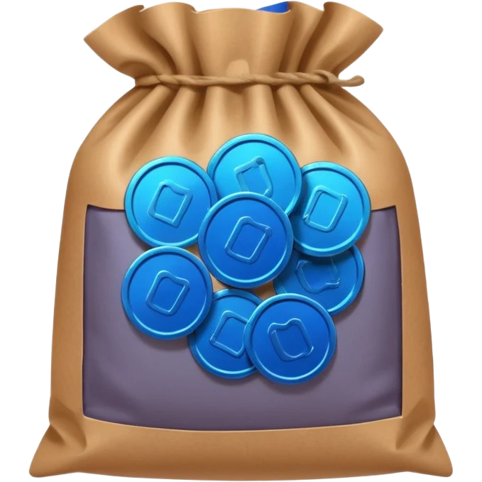 brown bag of blue coins emoji