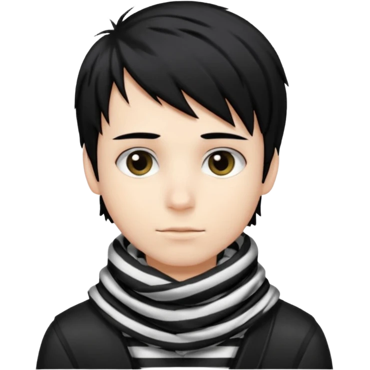 emo boy with black and white striped scarf with black hair

 emoji