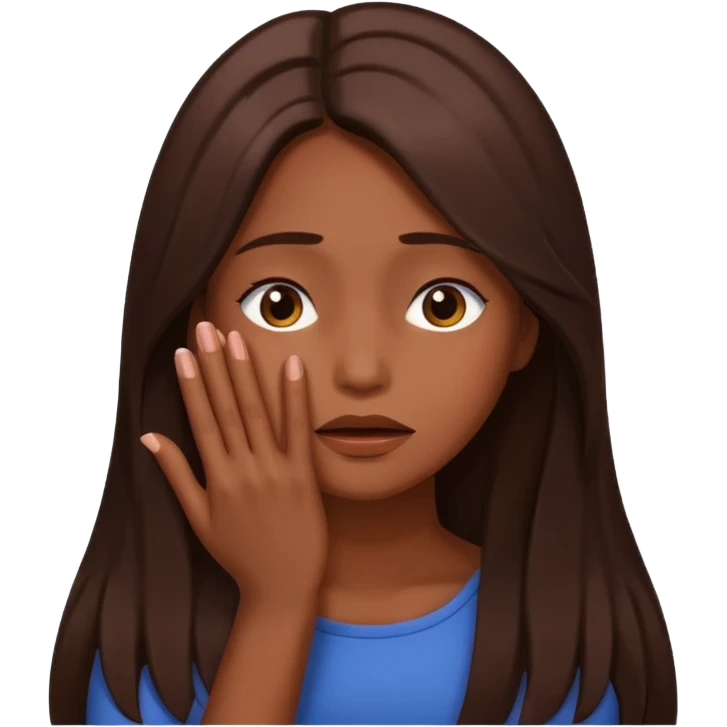 Create an emoji of an attractive chocolate brown woman with long middle part layered hair, turning her head to the side with her hand slightly covering her face as if she’s hiding in embarrassment  emoji