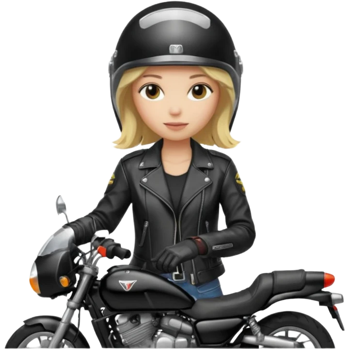 moça loira de capacete em uma moto honda preta emoji