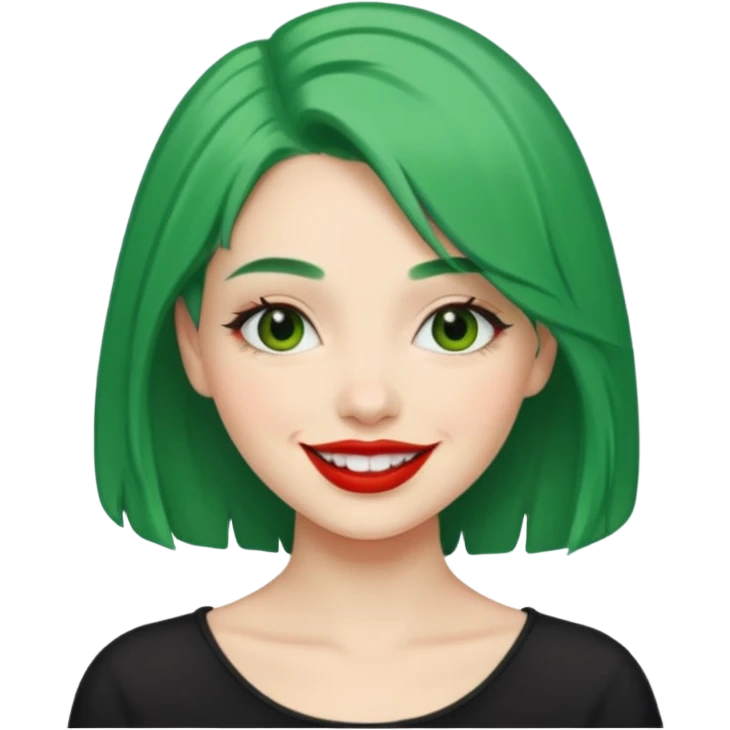girl with green hair and red lipstick, smiling emoji