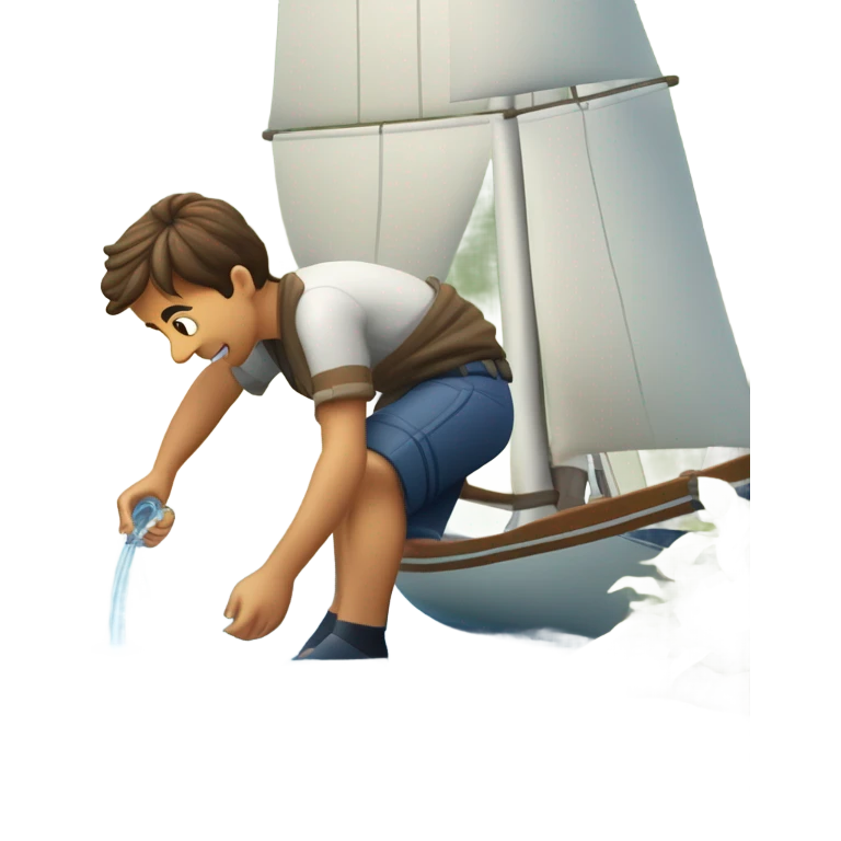 boy pouring water from a hose onto a sailboat  emoji