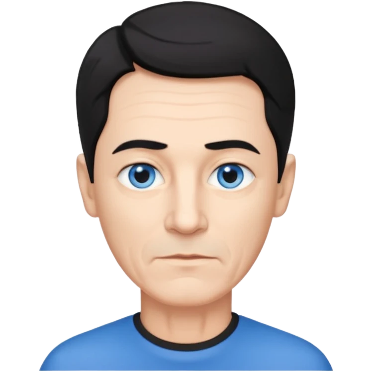 homme 60 ans menton pointu, yeux bleus cheveux noir courts  emoji