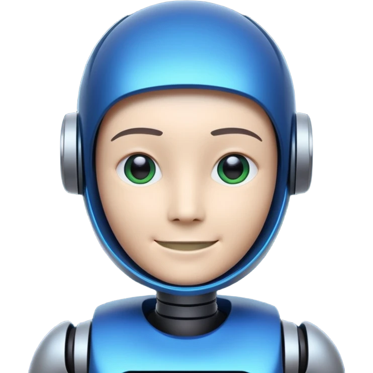 A sleek, very meme robot avatar designed in a modern tech style. The robot has an LED display face showing a subtle smile, and its body is detailed using Intapp brand colors:

Intapp Blue (#207CEC)
Bright Green (#22ECCF)
Dark Blue (#003C80)
Black (#021123) emoji