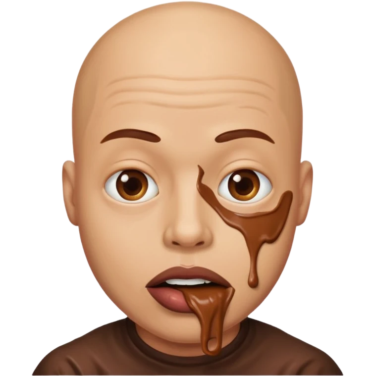 Bald man with huge lips cover in chocolate peanut  emoji