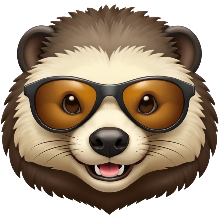 friendly anthropomorphised honey badger head wearing sunglasses, different expression emoji