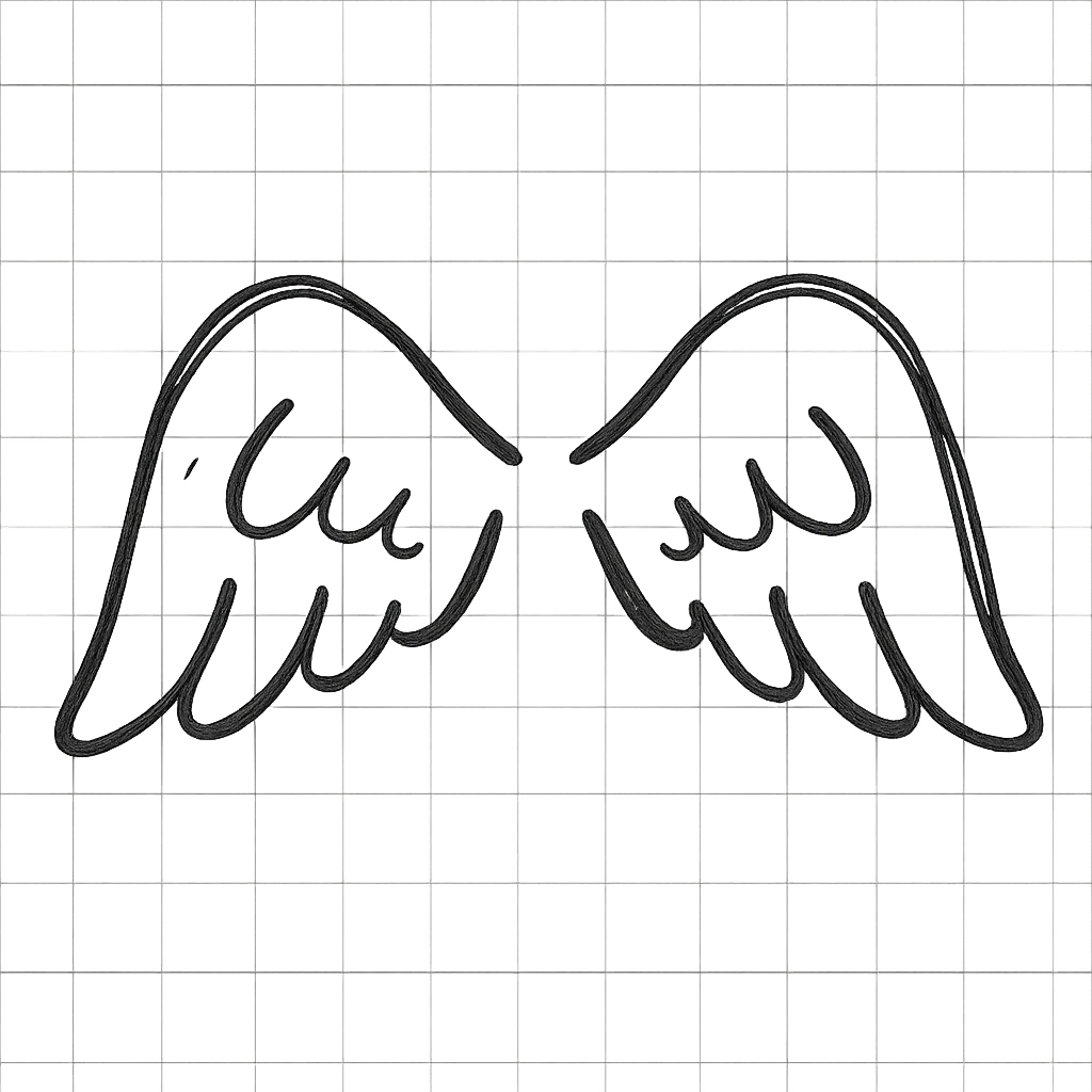 angel wings, hand drawn black outline, simple, no fill, minimal background emoji