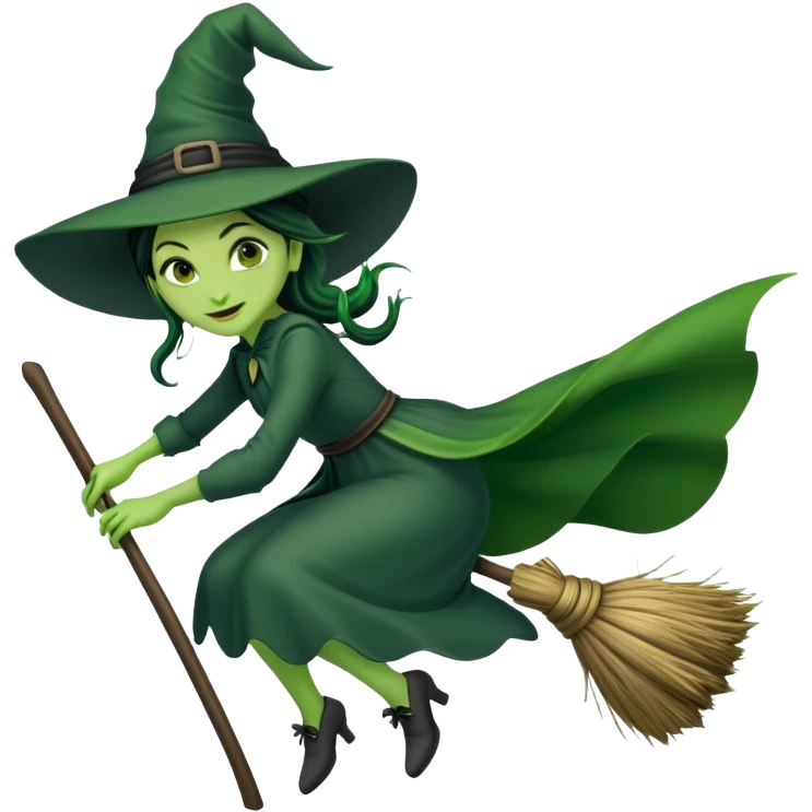 Elphaba flying on a broom emoji