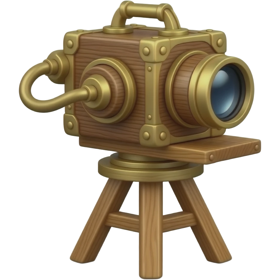 steampunk a wooden eccentric camera obscura on a miniature wooden stand emoji