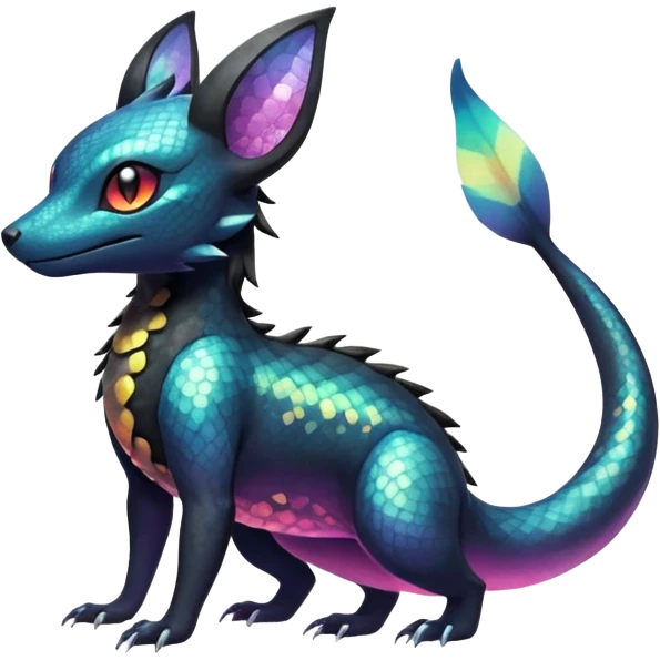 Colorful Iridescent Exotic Salandit-Aurorus-Umbreon-Fakémon-hybrid-creature (full body)  emoji