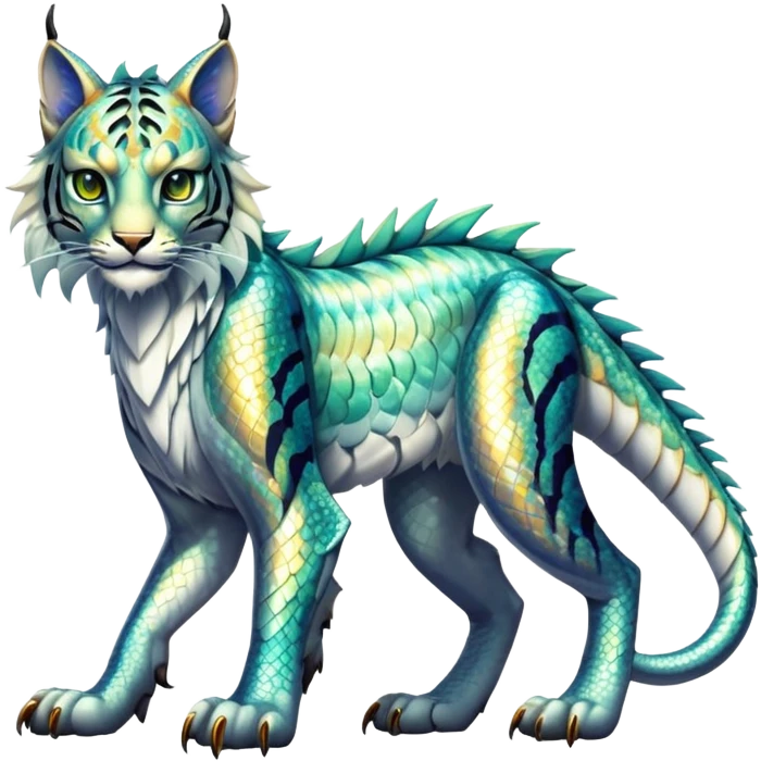 Shiny exotic Dragon-Tiger-type Lynx-Bobcat-Fakémon-creature full body emoji