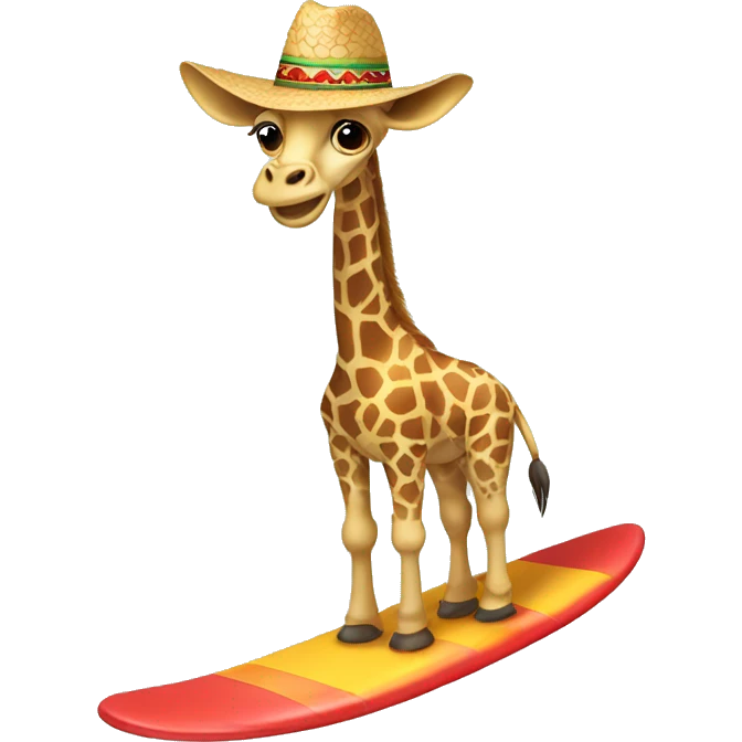Giraffe surfing with a Mexican hat  emoji