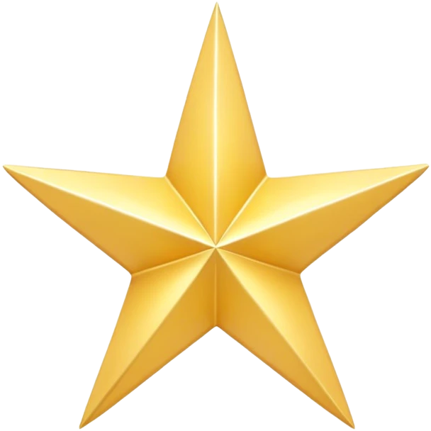 A 3D golden star with soft glow, five sharp symmetrical points, subtle glitter particles floating around it, cartoon-style with friendly appeal, pastel yellow background, 8k resolution, Pixar-inspired lighting emoji