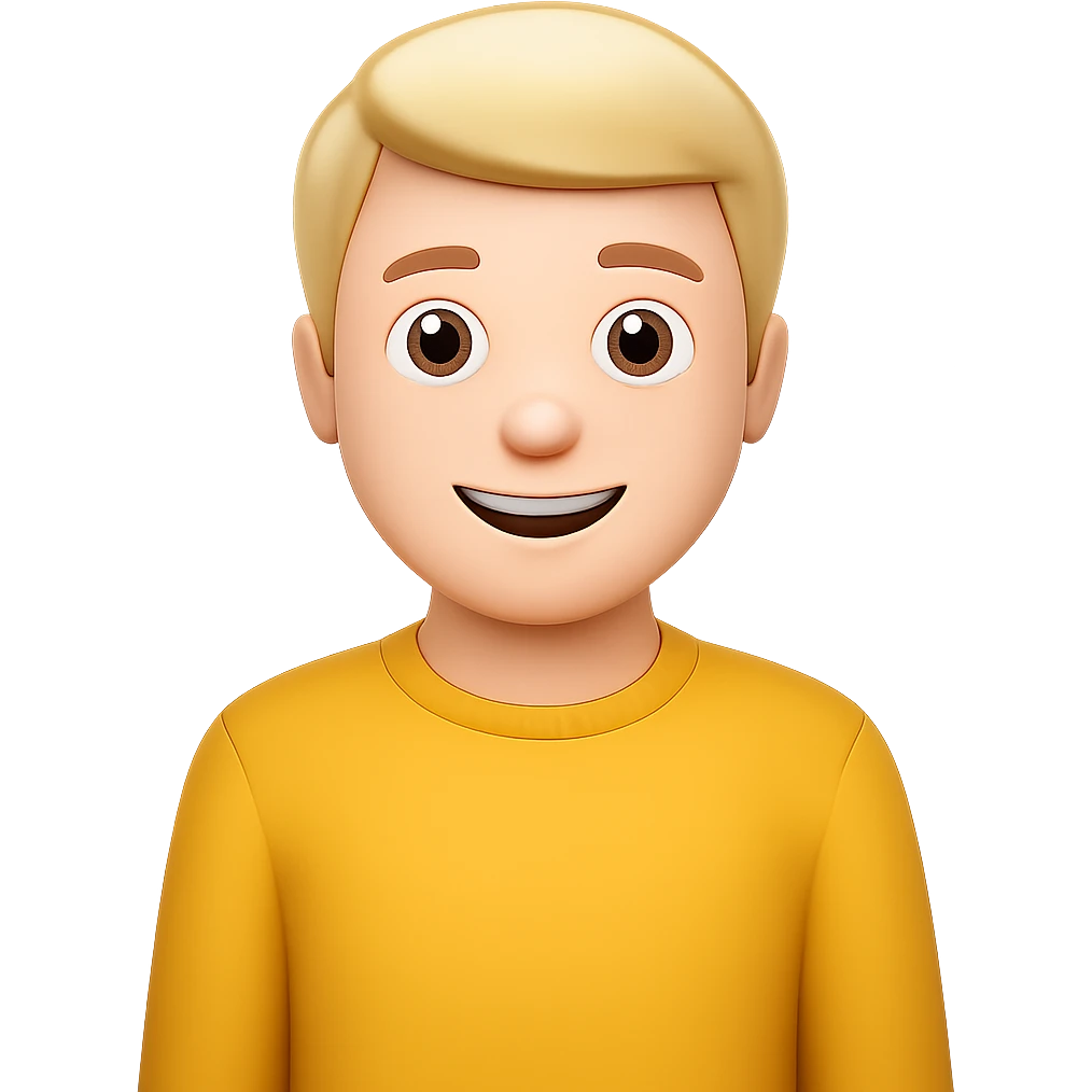 Make the human emoji smile and stand with a straight posture, keeping the style consistent. The background should be transparent. emoji
