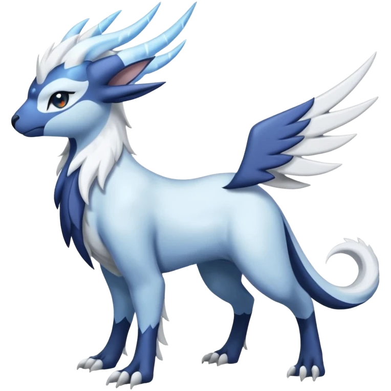 Icy Arctic Frost-Blue Pale-Shimmering Snow-Dusted Majestic Absol-Nargacuga-Meloetta-Latias-fusion-creature (full body) emoji