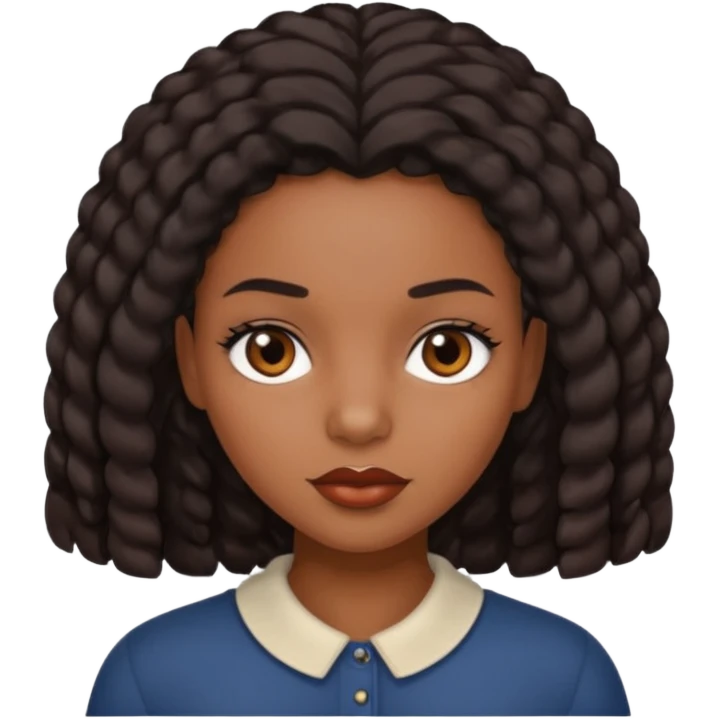 Black girl, cabelo cacheado curto, com os olhos castanhos escuro, lábios médio emoji