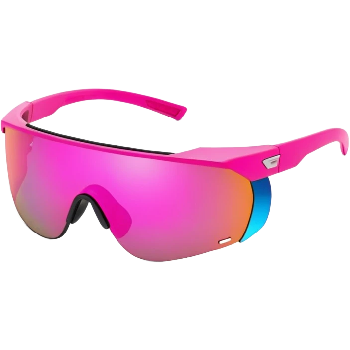sporty pink shield visor sunglasses with robust thick frame, futuristic athletic design, substantial build, mirrored one-piece lens emoji
