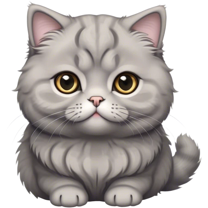 Cinematic Adorable Fluffy Grey Scottish Fold Cat Portrait Emoji, Head tilted cutely with big, sparkling eyes and adorable folded ears, soft grey fur with darker points on the ears, face, and paws, Simplified yet irresistibly adorable features, highly detailed, glowing with a soft, warm glow, high shine, affectionate and playful, stylized with a touch of whimsy, bright and endearing, soft glowing outline, capturing the essence of a curious and loving kitten with the signature charm of a Scottish Fold's unique folded ears, so cute it feels like it could leap out of the screen and snuggle up for a cuddle! emoji