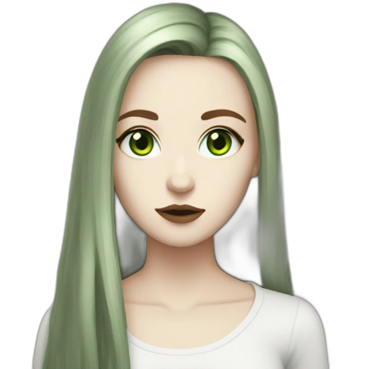 White goth girl with long light brown hair and high green eyes emoji