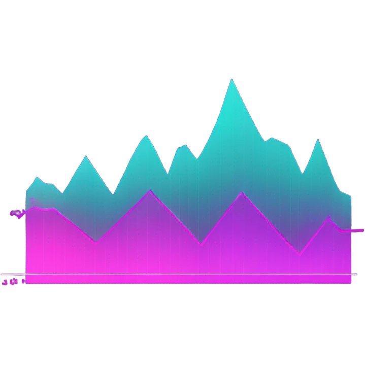 vaporware color themed line chart, stock price going up emoji