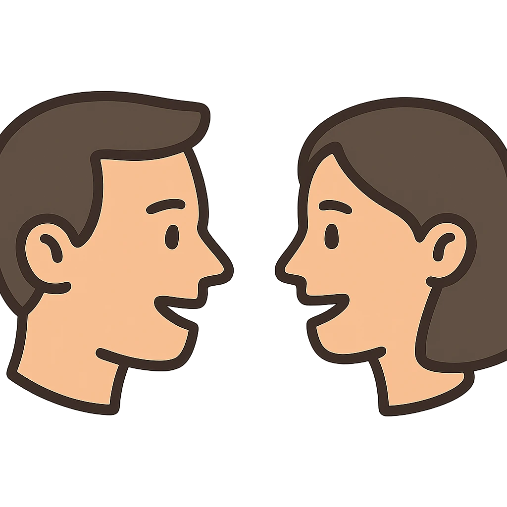 flat toon style of two speaking heads facing each other emoji