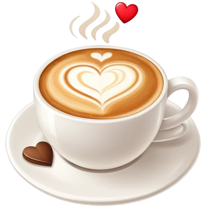 cappuccino coffee in white cup with heart latte art and foam emoji