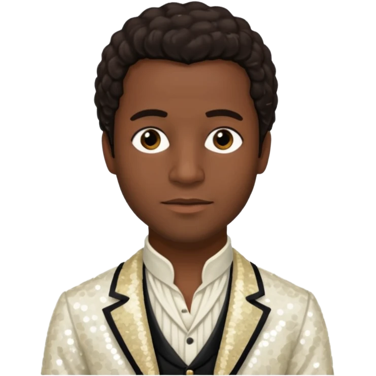 Solomon Northup with dark brown hair, Ivory sequin outfit  emoji
