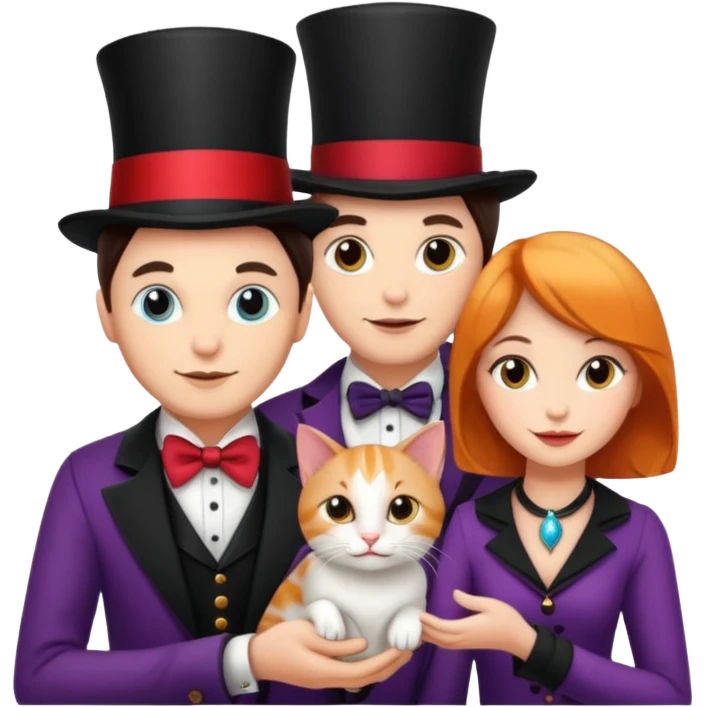 magician couple and their pet cat emoji