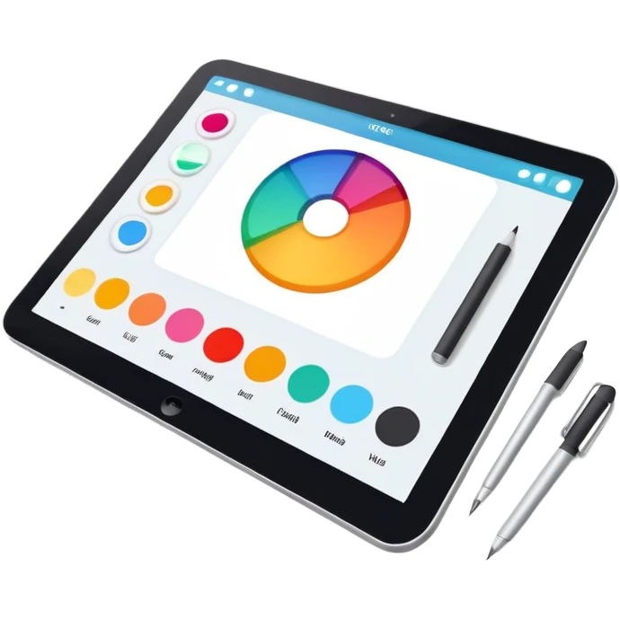 digital screen showing a basic logo being edited, with vector handles and a color palette emoji