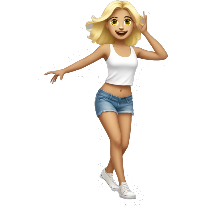 Blonde girl dancing wearing shorts emoji