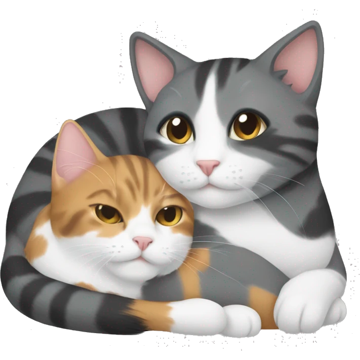 Grey cat cuddling a calico cat  emoji