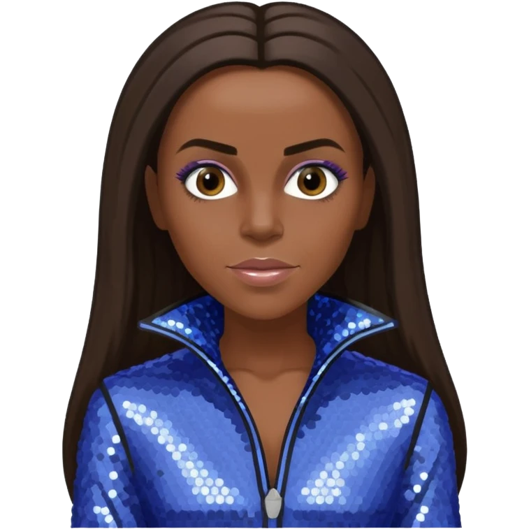 Mel C from Spice Girls with long dark brown ponytail hair, perwinkle sequin outfit emoji