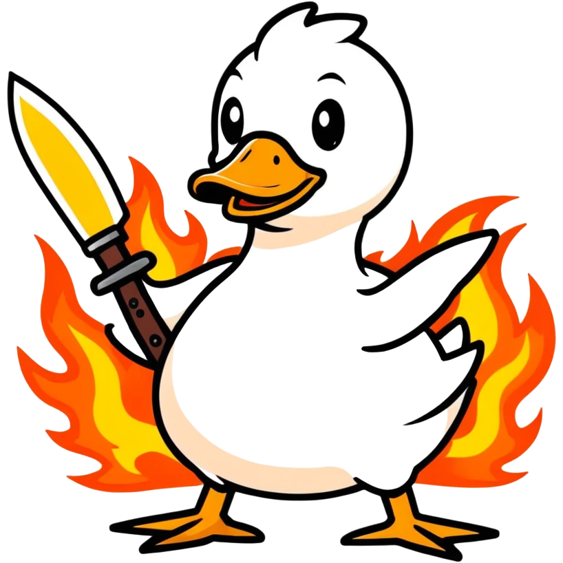 Duck surrounded by fire with a knife emoji