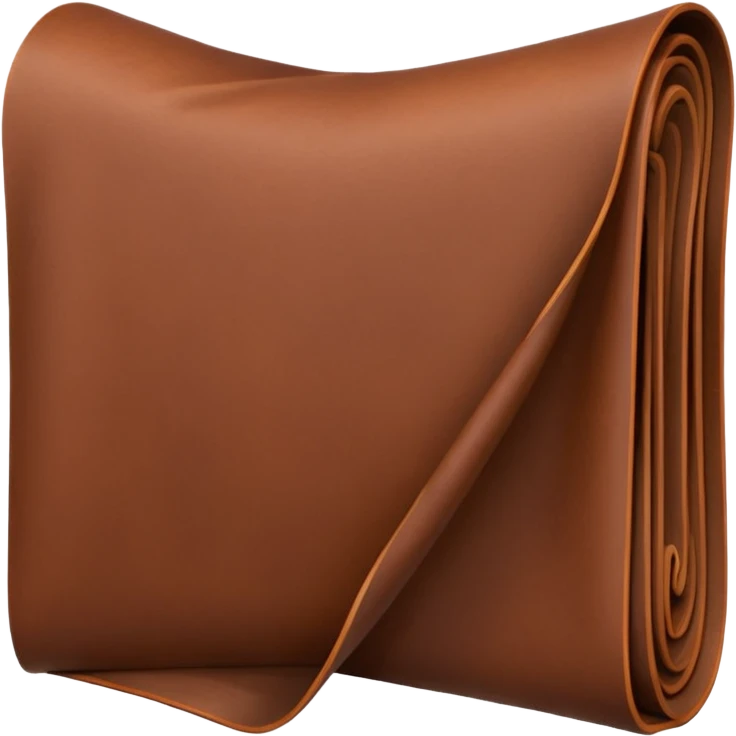 Apple-style 3D emoji of a rolled sheet of industrial leather, smooth surface, deep brown color, soft sheen, folded like fabric, with slight creases showing its texture. emoji