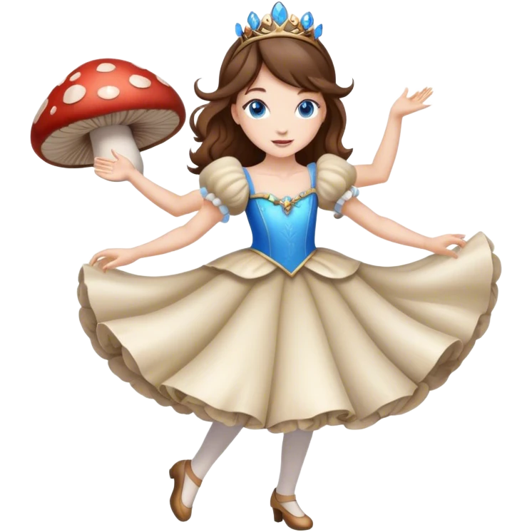 princess of mushrooms brown hair blue eyes dancing emoji