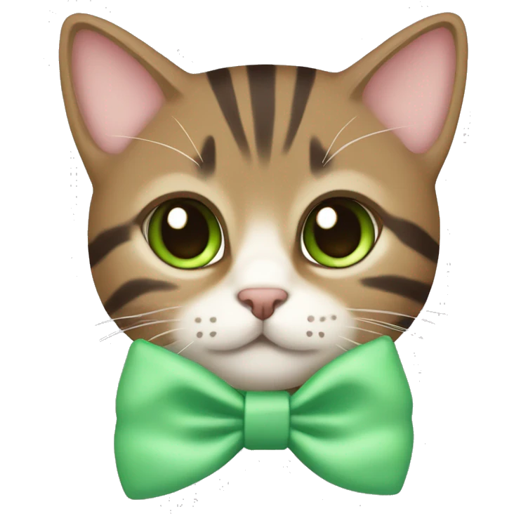kawaii brown tabby with green eyes and pastel green bow on ear emoji