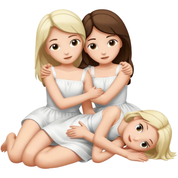 two girls lying on top of each other wrapped around each other emoji