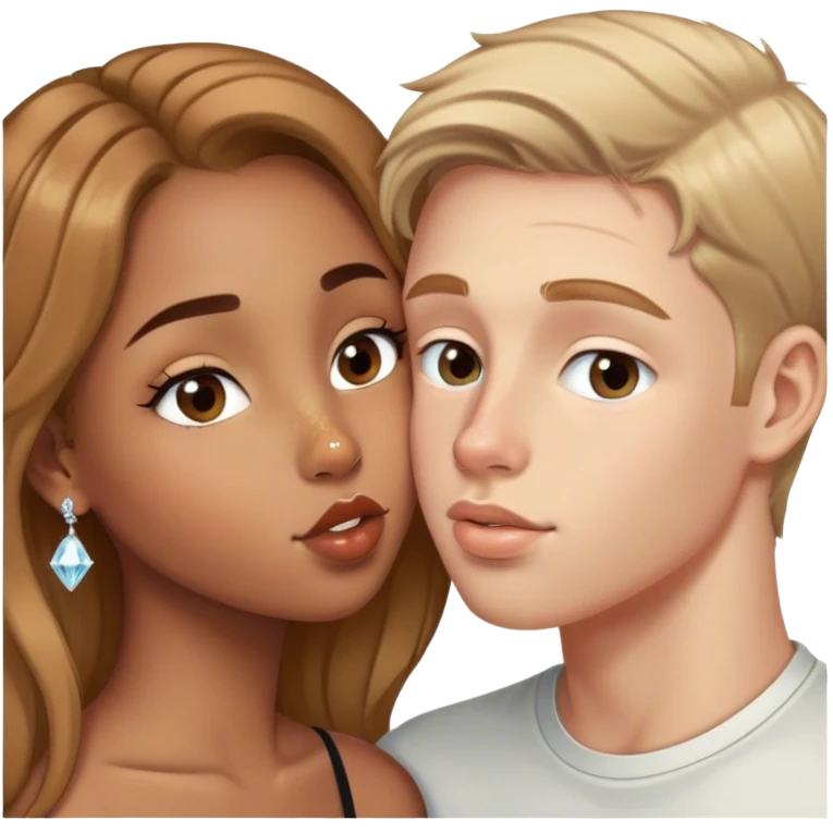 Biracial girl with a diamond nose ring kissing white boy with light brown hair emoji
