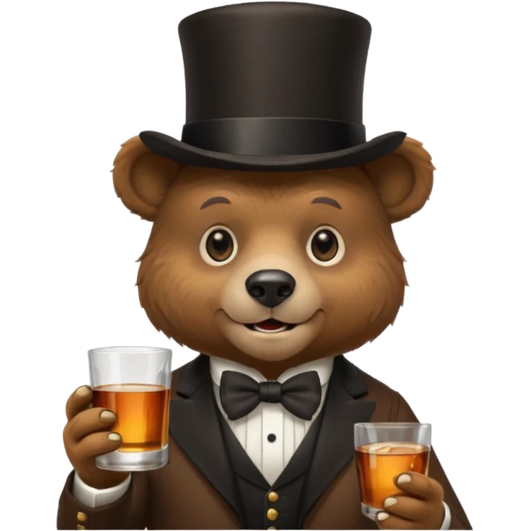 gay bear head in a top hat with a whiskey emoji