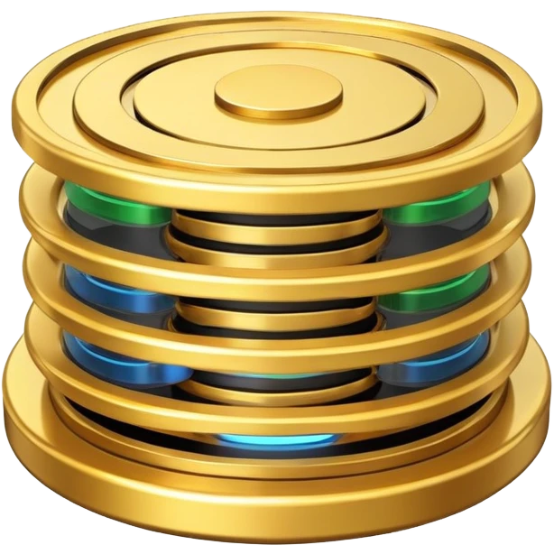 Google quantum computer gold tower with circular disks and tubes emoji