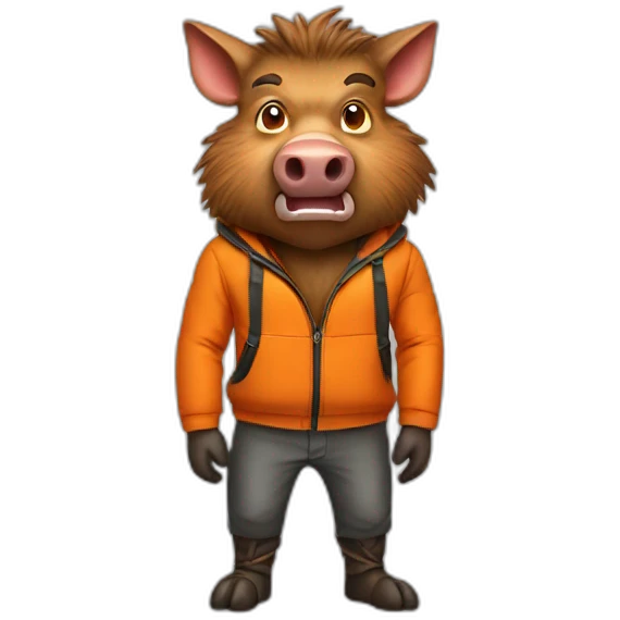 ANGRY wild boar with orange jacket emoji