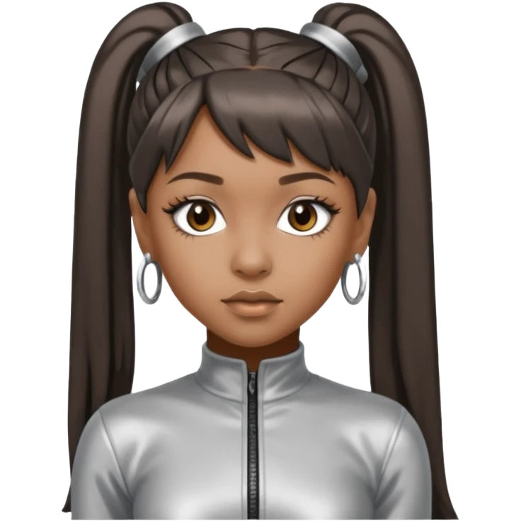 Left Eye from TLC with long dark brown ponytail hair, silver outfit emoji