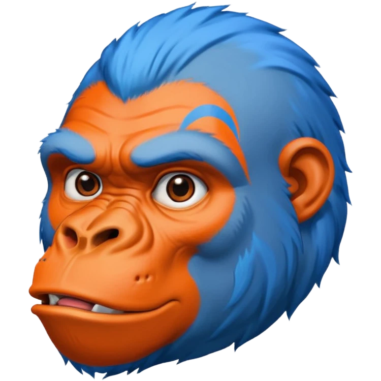 blue haired gorilla head with orange face tattoo lines, no text, facing slightly left emoji