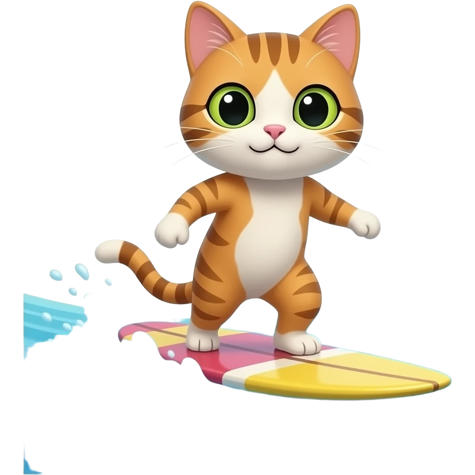 cat surfing  with water POV emoji