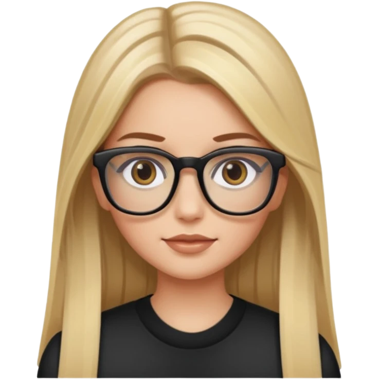 Chica blanca con cabello liso largo balayage (rubio con cafe), ojos cafe obcuro con lentes cuadrados emoji