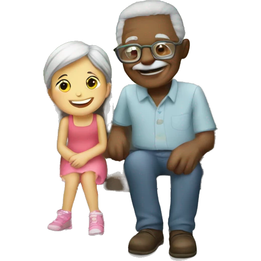 Grandpa and granddaughter enjoying sunny day outdoors  emoji