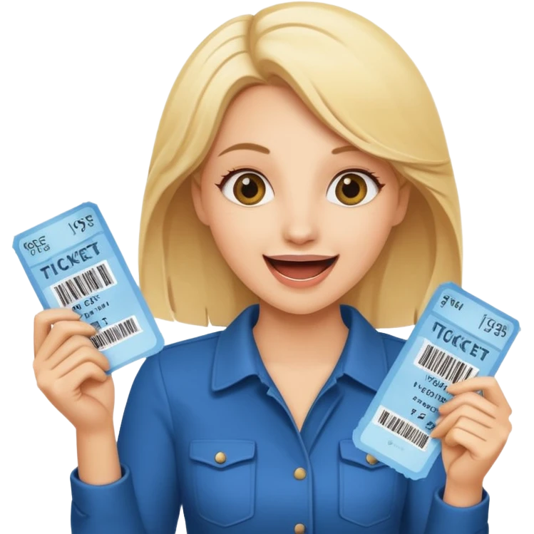 excited blonde woman holding tickets emoji