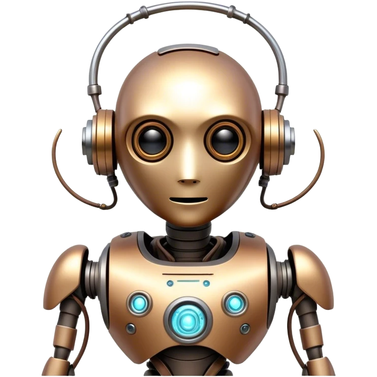 A quirky AI robot with an artistic twist, looking slightly surreal, with a combination of organic and mechanical elements, emitting glowing data streams, inspired by sci-fi and steampunk aesthetics. emoji