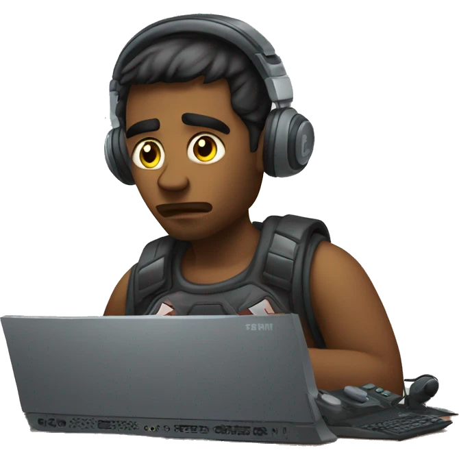 sad gamer on behind computer holding control emoji